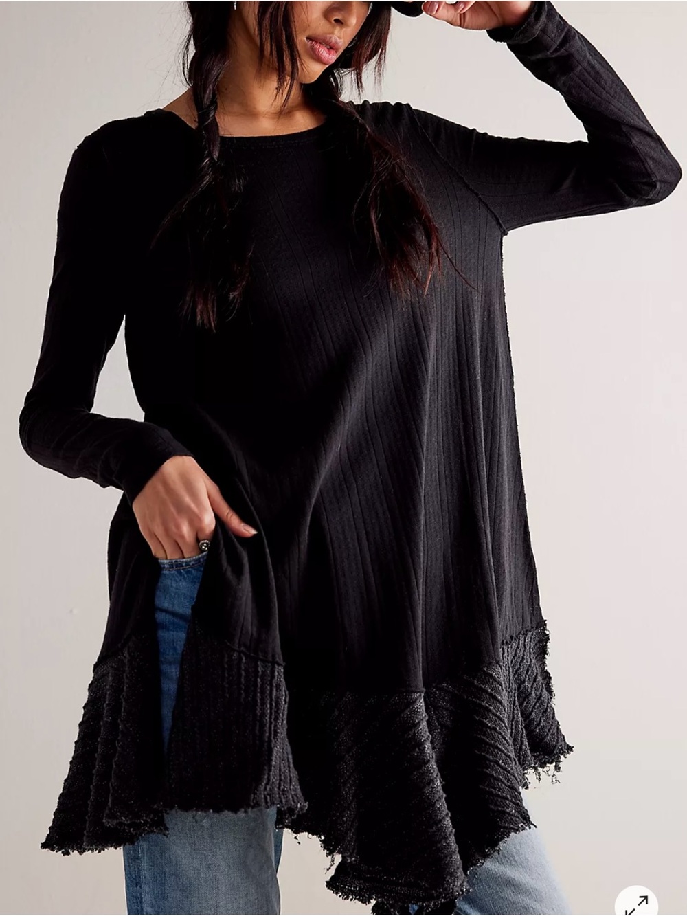 Free People Tate Pointelle Tunic NWOT Black Size XL
